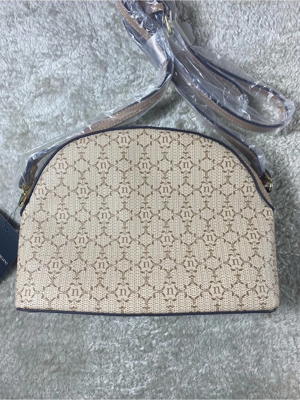 NWTNanette Lepore Neutral Monogram Dome Crossbody with Gold Hardware
